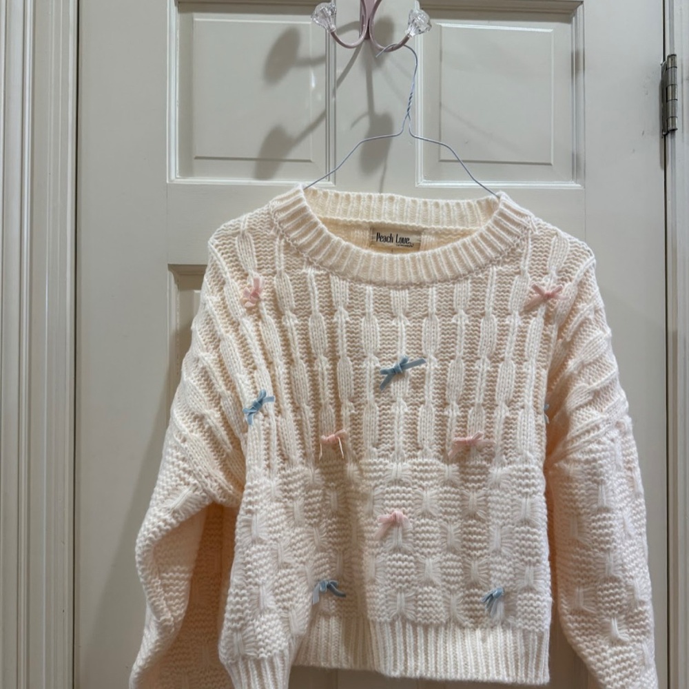 Peach Love California Cream and Pink Crew Neck Sweater